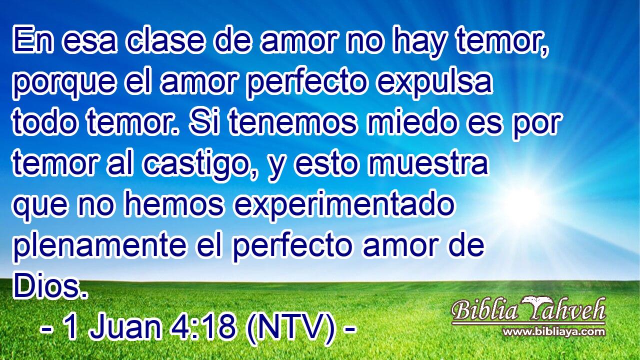 En esa clase de amor no hay temor, porque el amor perfecto expulsa todo temor. Si tenemos miedo es por temor al castigo, y esto muestra que no hemos experimentado plenamente el perfecto amor de Dios.