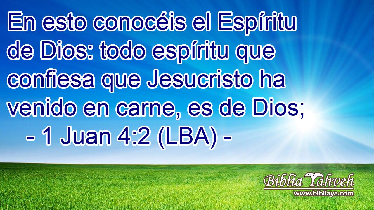 En esto conocéis el Espíritu de Dios: todo espíritu que confiesa que Jesucristo ha venido en carne, es de Dios;