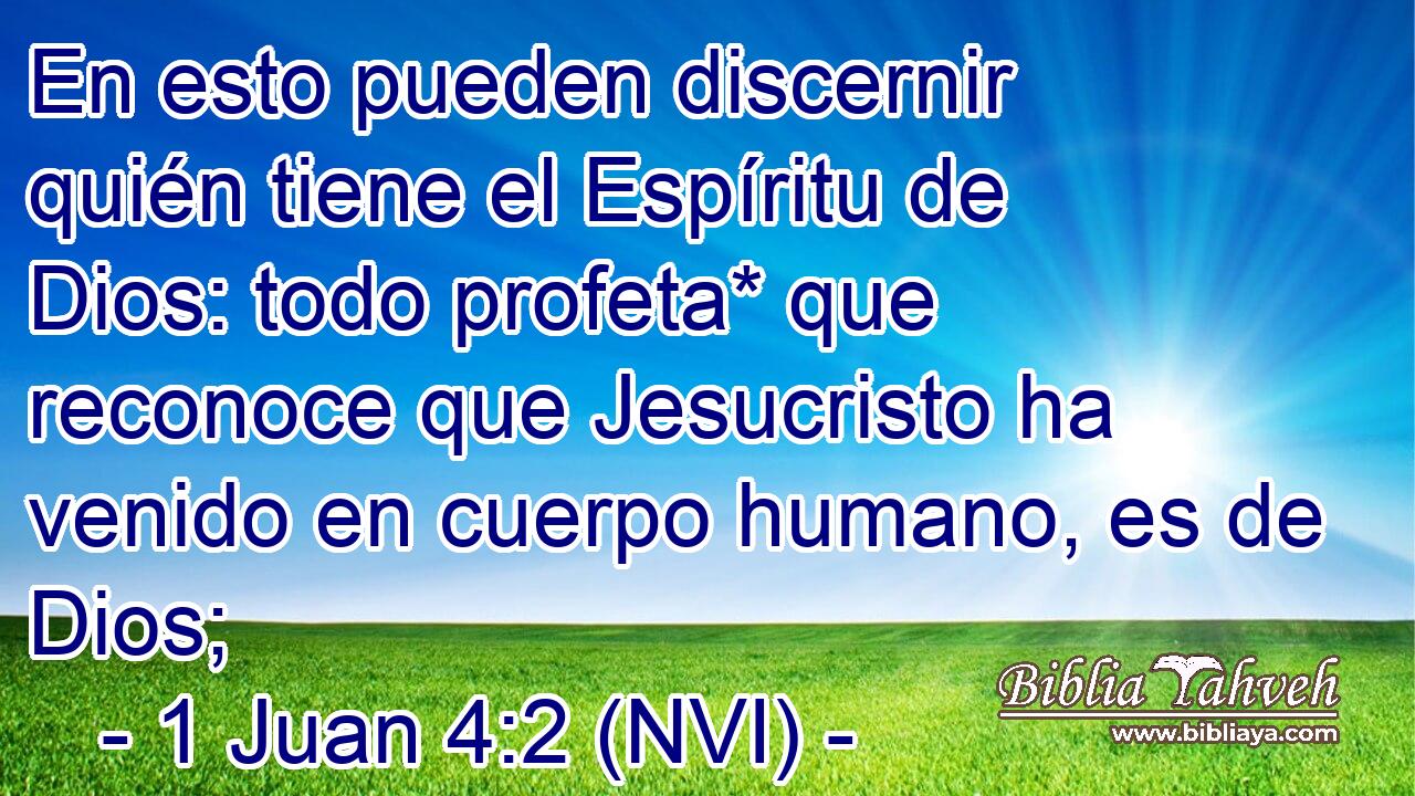  En esto pueden discernir quién tiene el Espíritu de Dios: todo profeta* que reconoce que Jesucristo ha venido en cuerpo humano, es de Dios; 