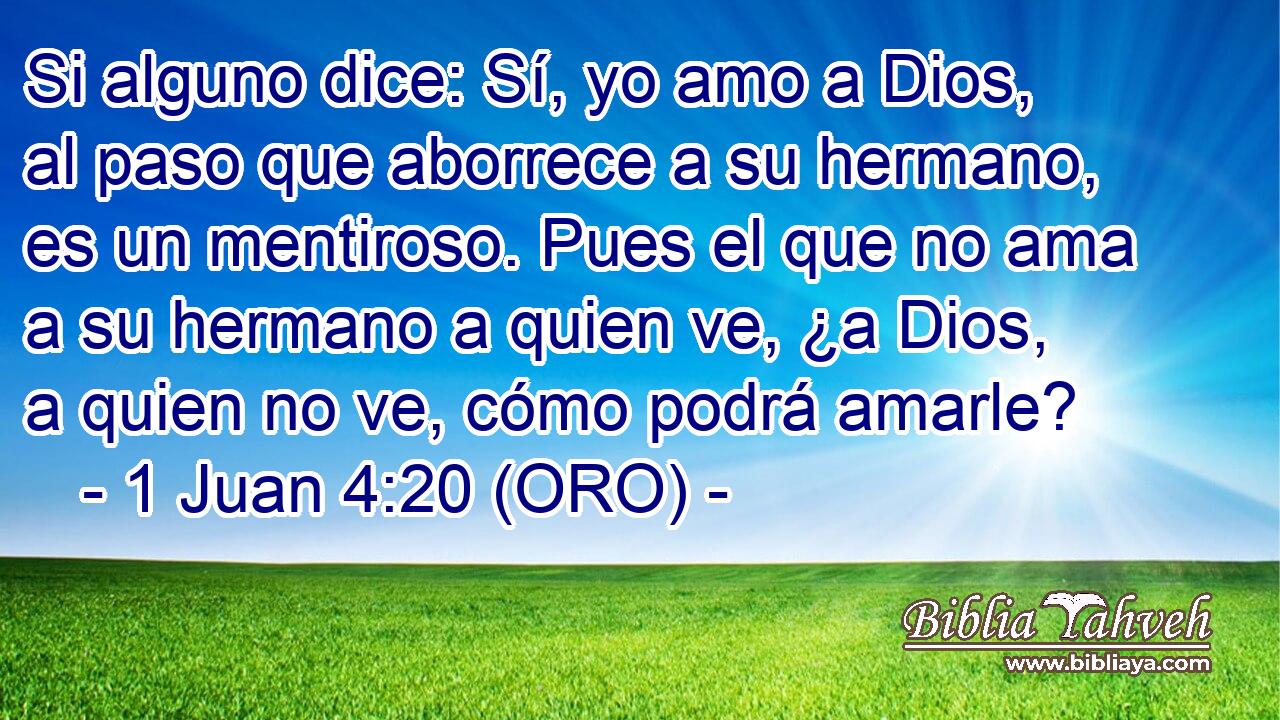  Si alguno dice: Sí, yo amo a Dios, al paso que aborrece a su hermano, es un mentiroso. Pues el que no ama a su hermano a quien ve, ¿a Dios, a quien no ve, cómo podrá amarle? 