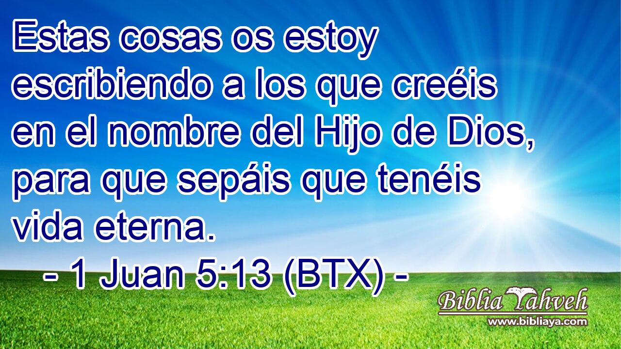 Estas cosas os estoy escribiendo a los que creéis en el nombre del Hijo de Dios, para que sepáis que tenéis vida eterna.