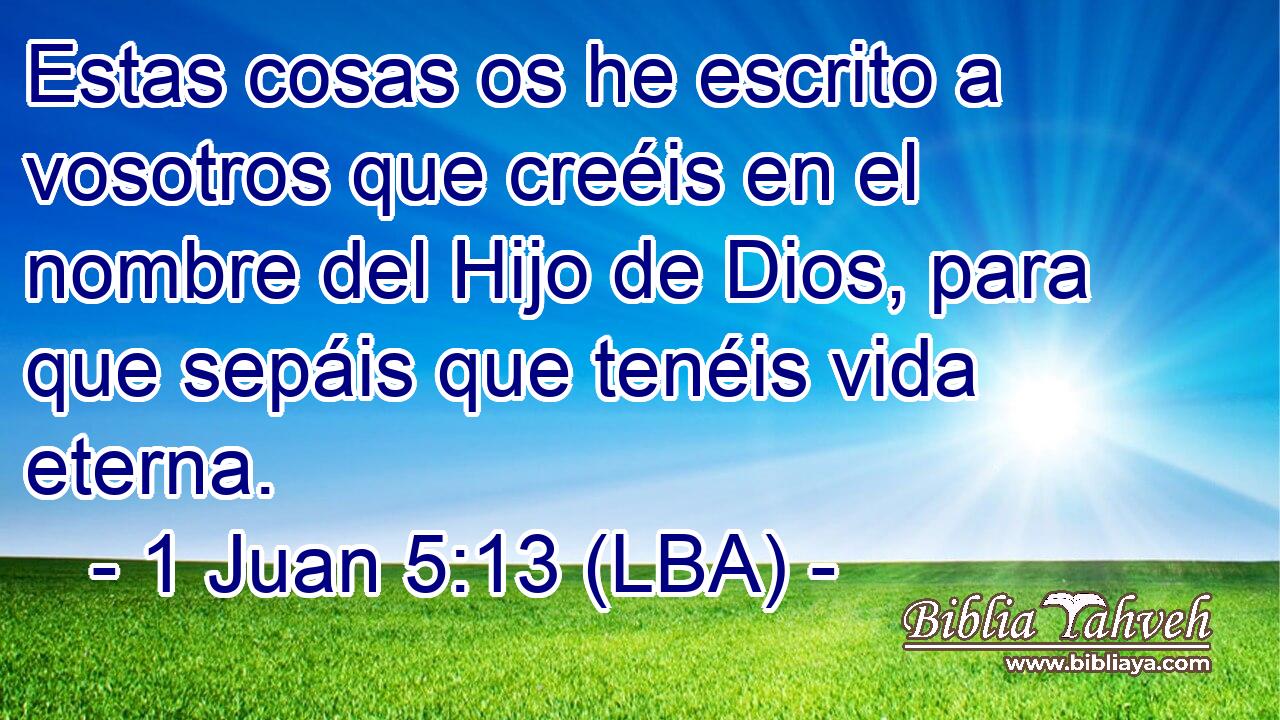 Estas cosas os he escrito a vosotros que creéis en el nombre del Hijo de Dios, para que sepáis que tenéis vida eterna.