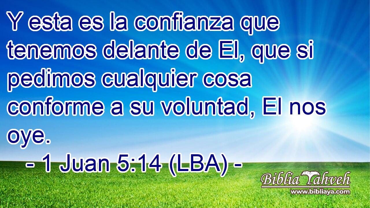 Y esta es la confianza que tenemos delante de El, que si pedimos cualquier cosa conforme a su voluntad, El nos oye.