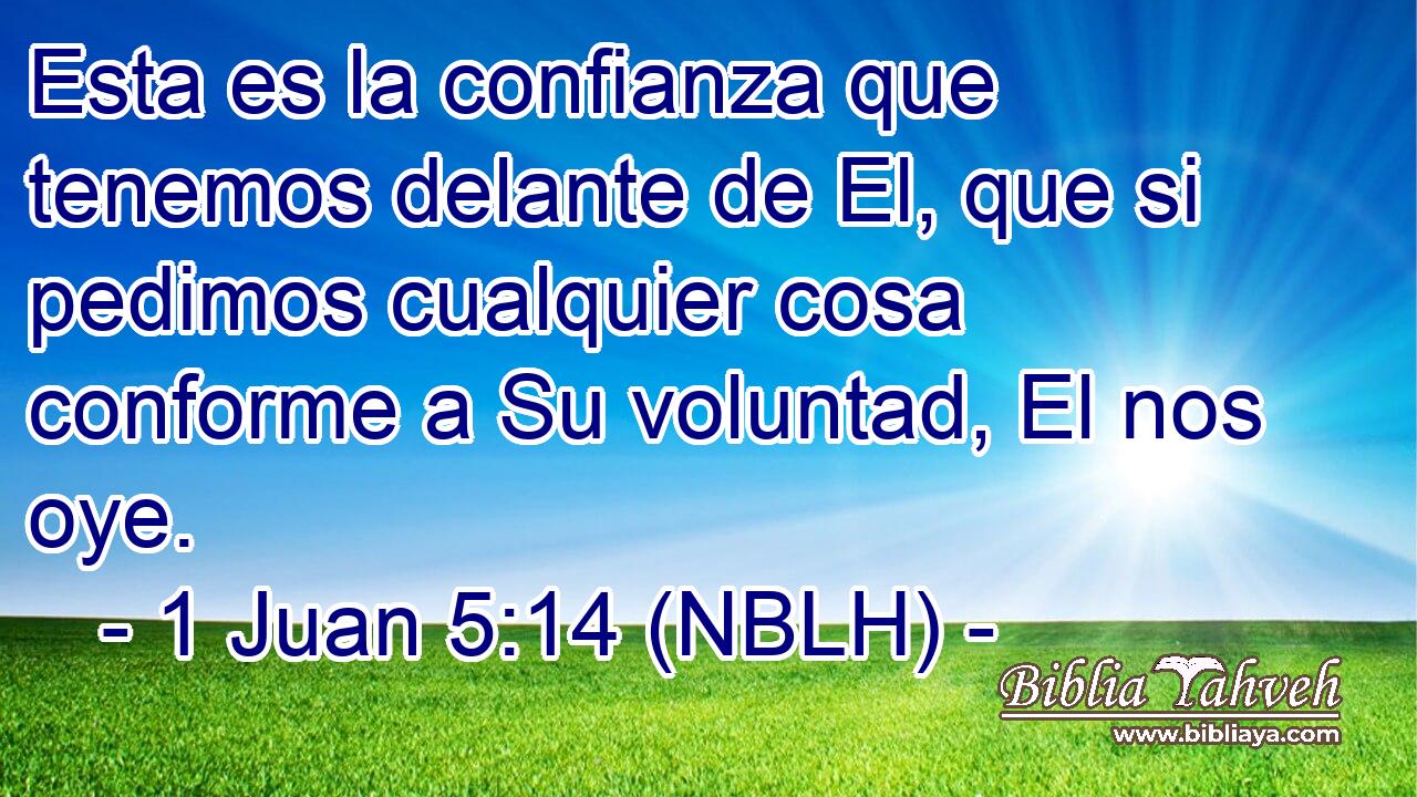  Esta es la confianza que tenemos delante de El, que si pedimos cualquier cosa conforme a Su voluntad, El nos oye. 