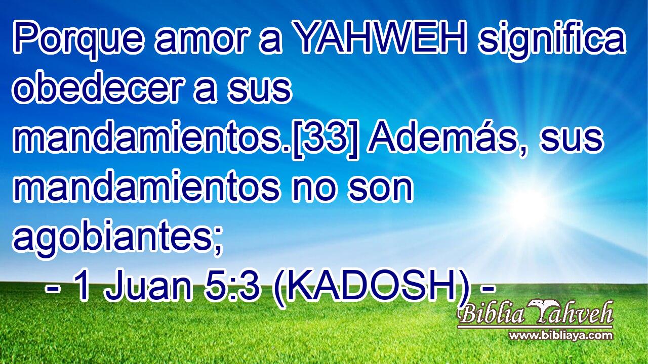  Porque amor a YAHWEH significa obedecer a sus mandamientos.[33] Además, sus mandamientos no son agobiantes; 