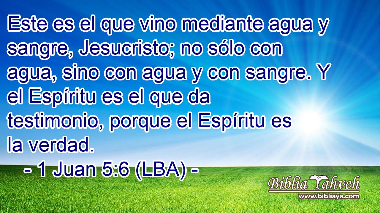 Este es el que vino mediante agua y sangre, Jesucristo; no sólo con agua, sino con agua y con sangre. Y el Espíritu es el que da testimonio, porque el Espíritu es la verdad.