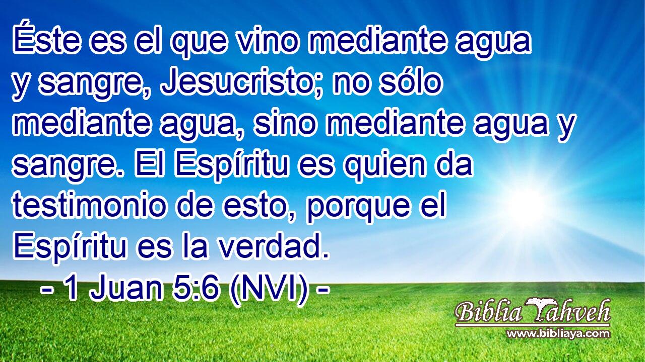  Éste es el que vino mediante agua y sangre, Jesucristo; no sólo mediante agua, sino mediante agua y sangre. El Espíritu es quien da testimonio de esto, porque el Espíritu es la verdad. 