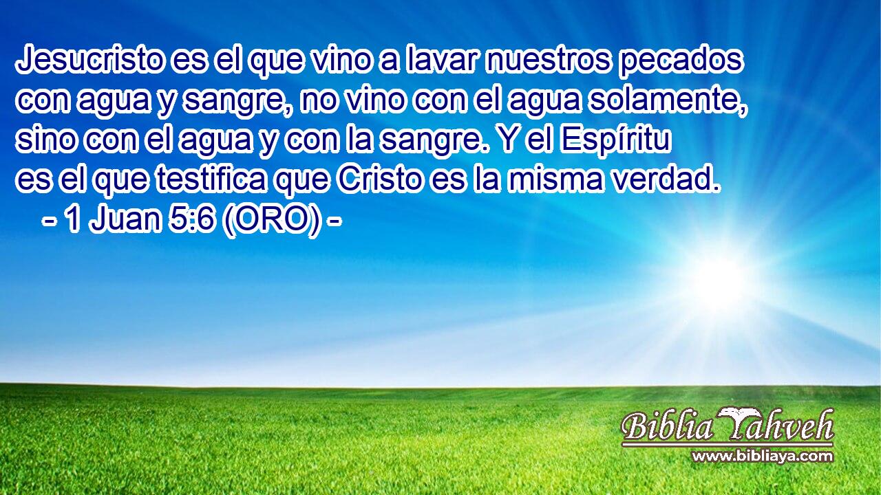  Jesucristo es el que vino a lavar nuestros pecados con agua y sangre, no vino con el agua solamente, sino con el agua y con la sangre. Y el Espíritu es el que testifica que Cristo es la misma verdad. 