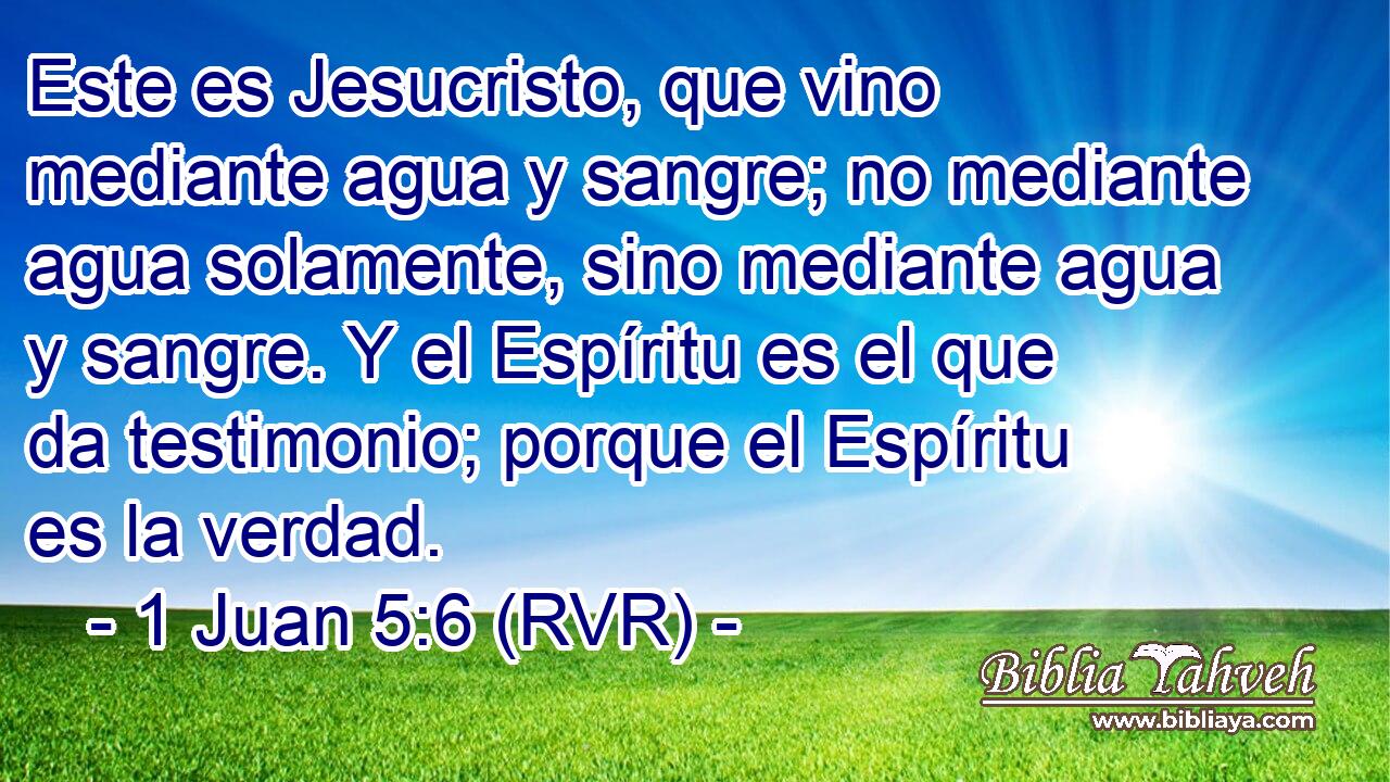 Este es Jesucristo, que vino mediante agua y sangre; no mediante agua solamente, sino mediante agua y sangre. Y el Espíritu es el que da testimonio; porque el Espíritu es la verdad.