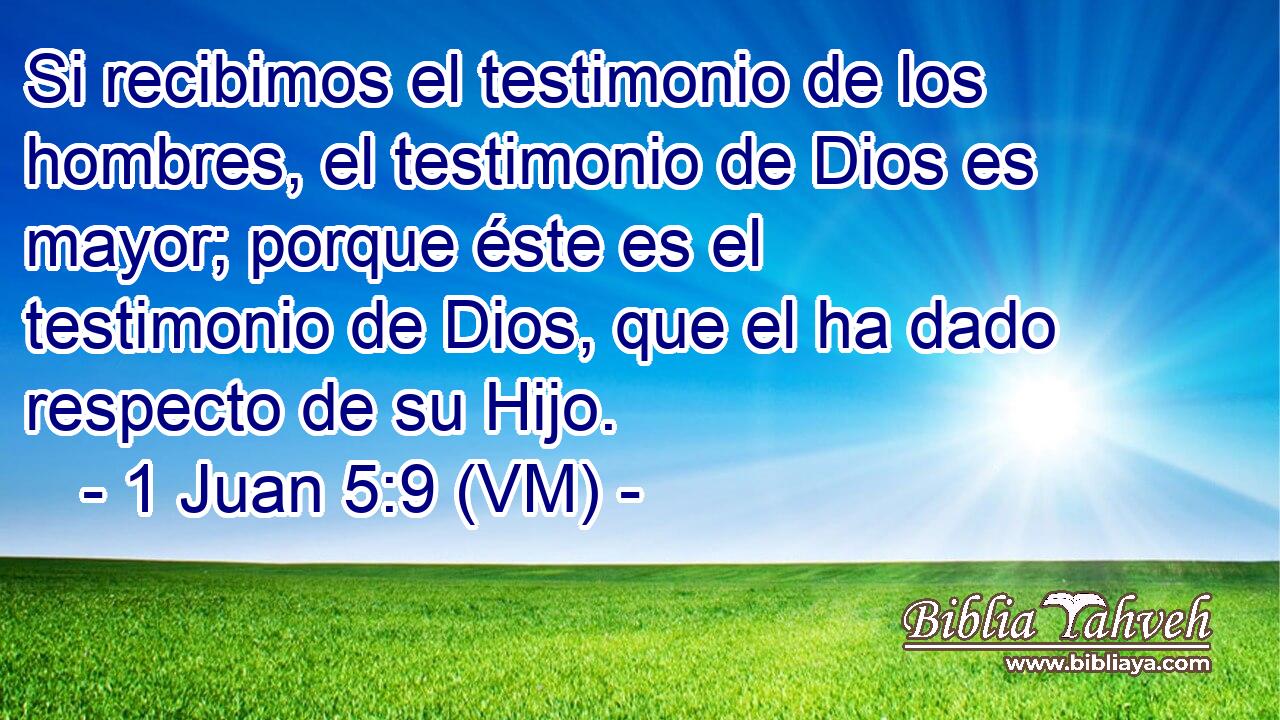  Si recibimos el testimonio de los hombres, el testimonio de Dios es mayor; porque éste es el testimonio de Dios, que el ha dado respecto de su Hijo. 