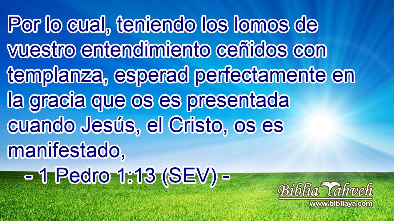 Por lo cual, teniendo los lomos de vuestro entendimiento ceñidos con templanza, esperad perfectamente en la gracia que os es presentada cuando Jesús, el Cristo, os es manifestado,