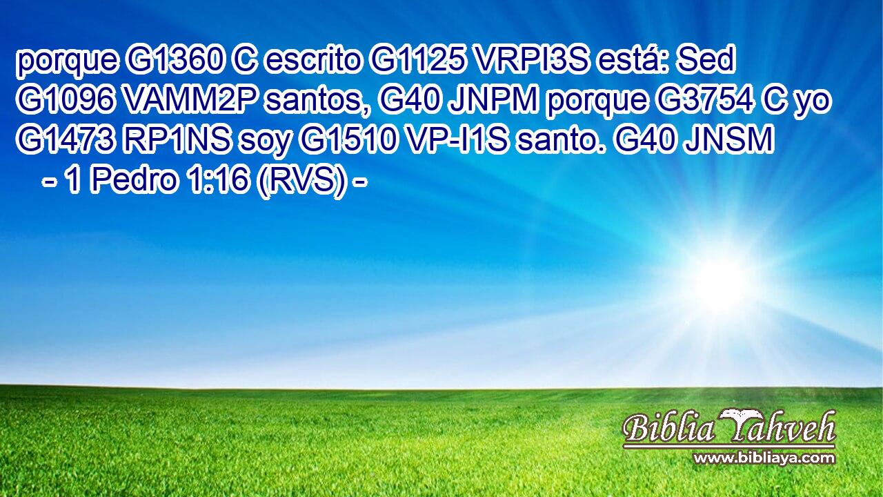 porque G1360 C escrito G1125 VRPI3S está: Sed G1096 VAMM2P santos, G40 JNPM porque G3754 C yo G1473 RP1NS soy G1510 VP-I1S santo. G40 JNSM 
