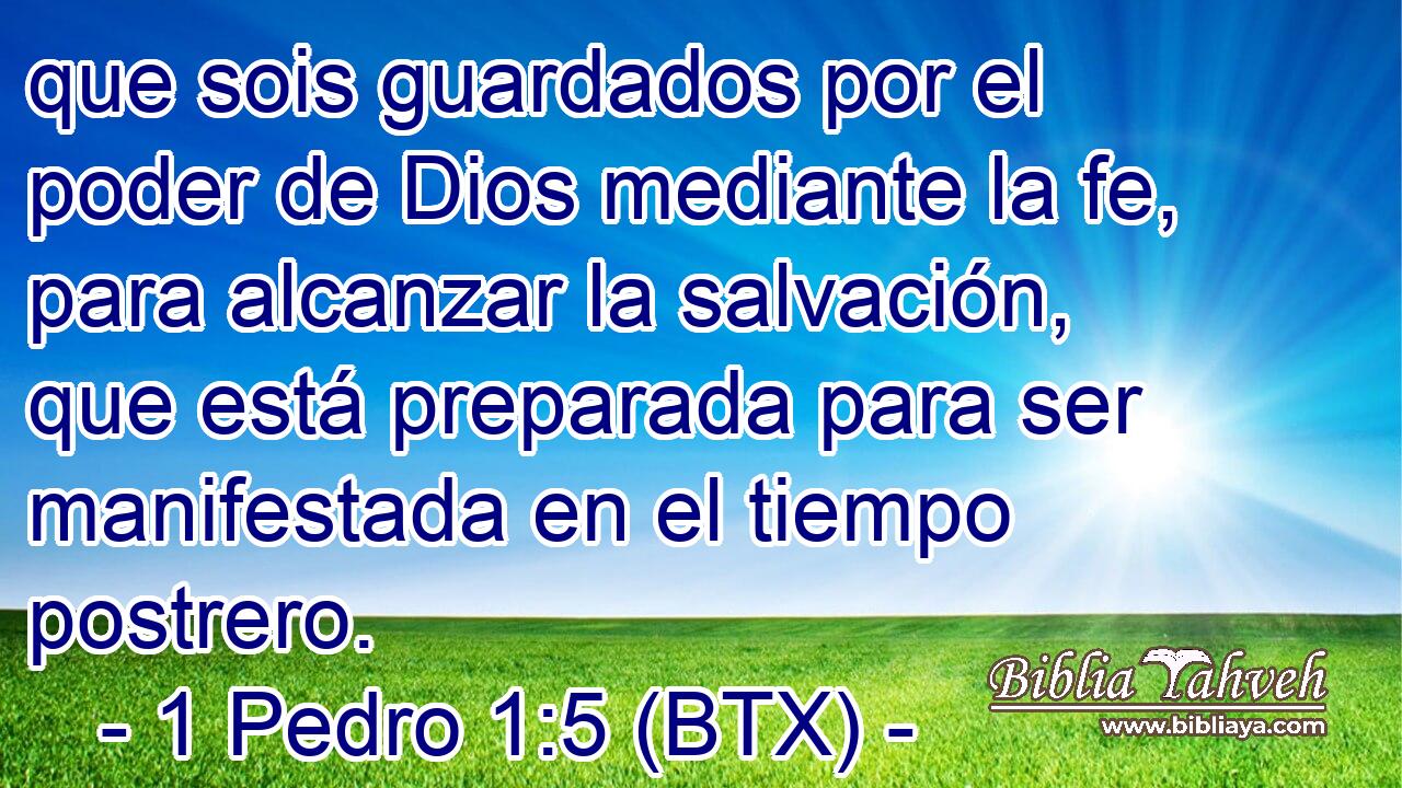 que sois guardados por el poder de Dios mediante la fe, para alcanzar la salvación, que está preparada para ser manifestada en el tiempo postrero.