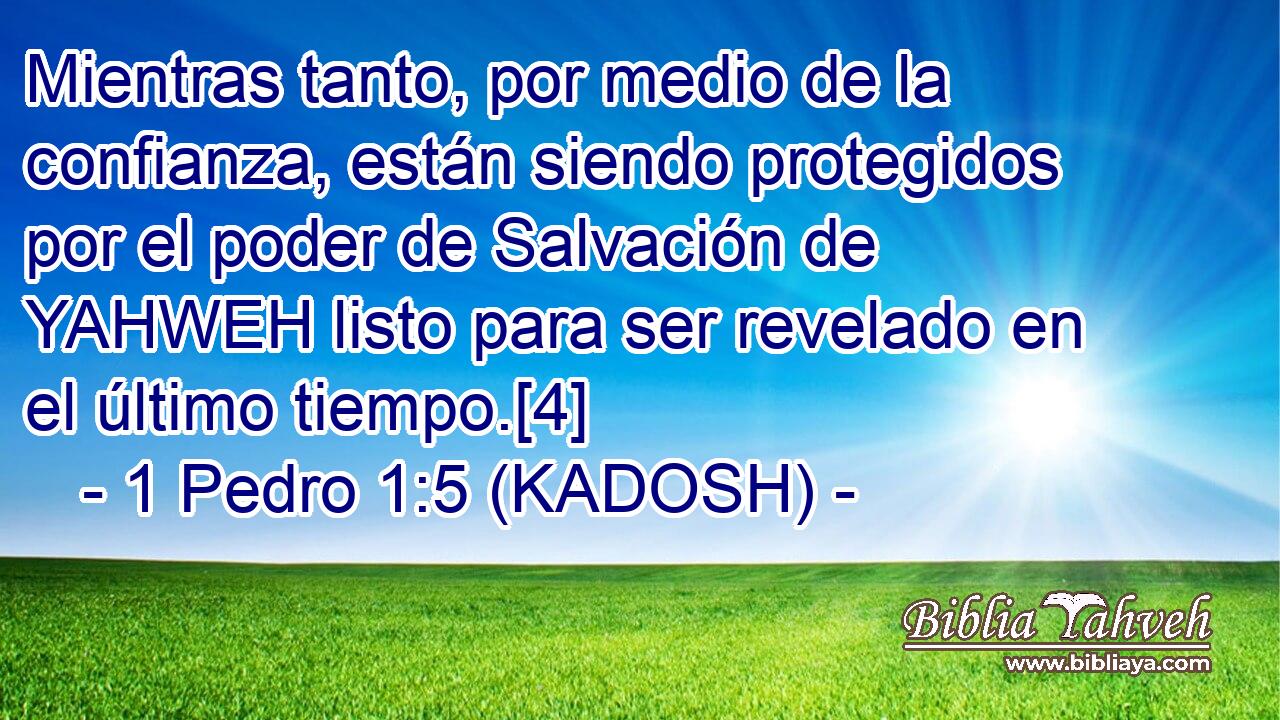  Mientras tanto, por medio de la confianza, están siendo protegidos por el poder de Salvación de YAHWEH listo para ser revelado en el último tiempo.[4] 