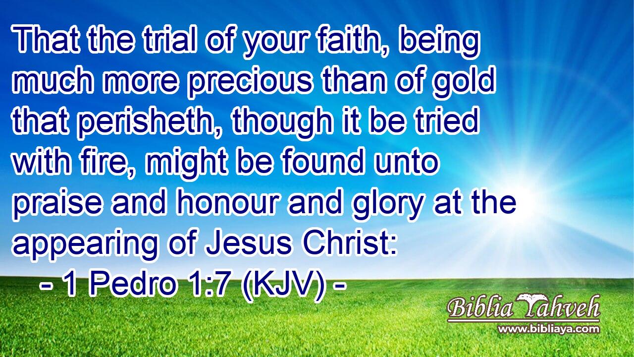 That the trial of your faith, being much more precious than of gold that perisheth, though it be tried with fire, might be found unto praise and honour and glory at the appearing of Jesus Christ: