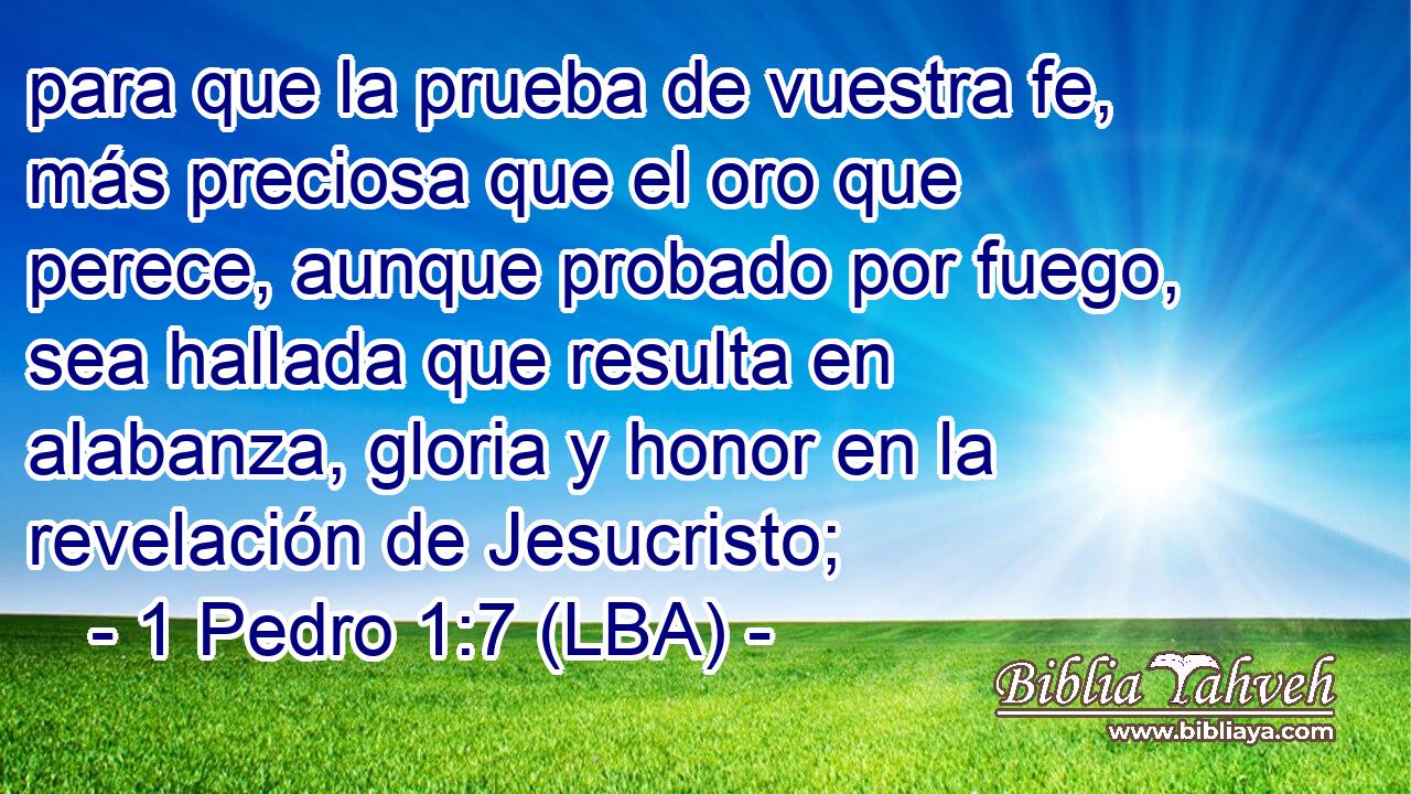 para que la prueba de vuestra fe, más preciosa que el oro que perece, aunque probado por fuego, sea hallada que resulta en alabanza, gloria y honor en la revelación de Jesucristo;