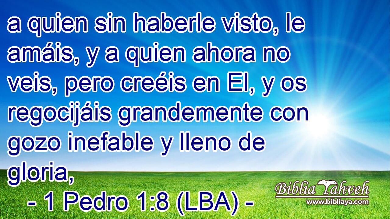 a quien sin haberle visto, le amáis, y a quien ahora no veis, pero creéis en El, y os regocijáis grandemente con gozo inefable y lleno de gloria,
