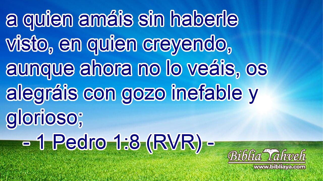 a quien amáis sin haberle visto, en quien creyendo, aunque ahora no lo veáis, os alegráis con gozo inefable y glorioso;