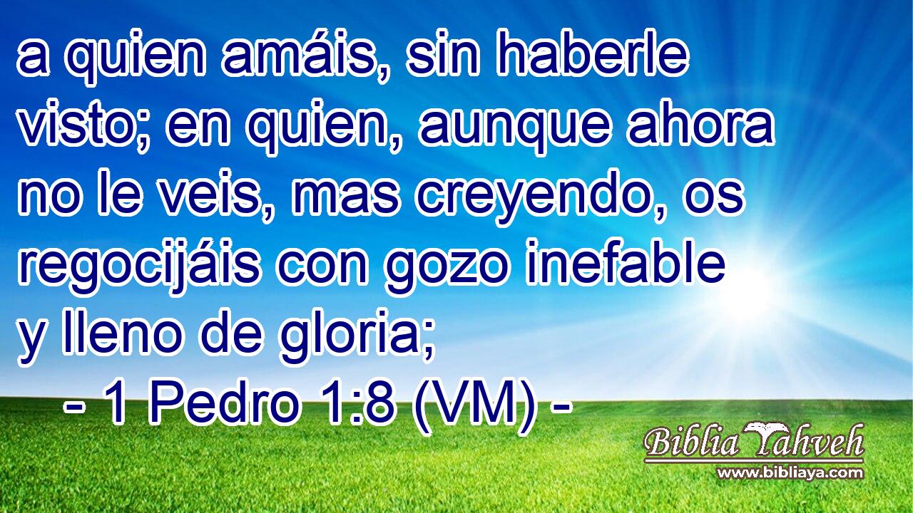  a quien amáis, sin haberle visto; en quien, aunque ahora no le veis, mas creyendo, os regocijáis con gozo inefable y lleno de gloria; 