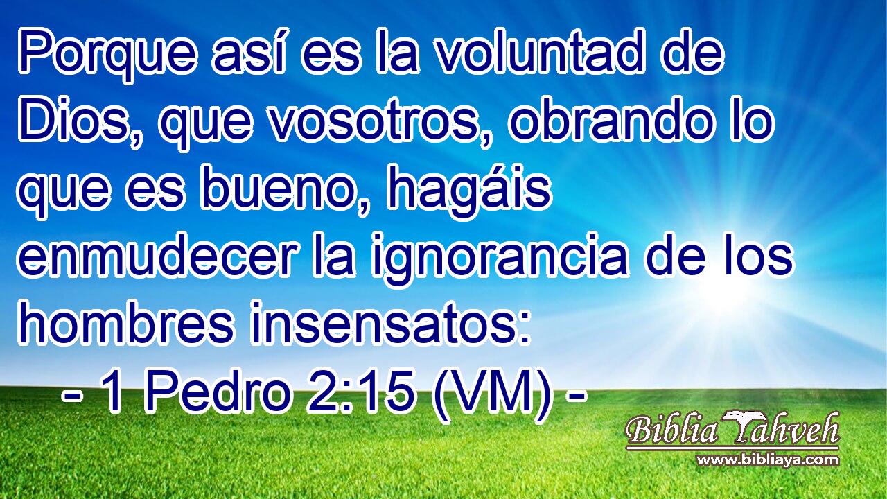  Porque así es la voluntad de Dios, que vosotros, obrando lo que es bueno, hagáis enmudecer la ignorancia de los hombres insensatos: 
