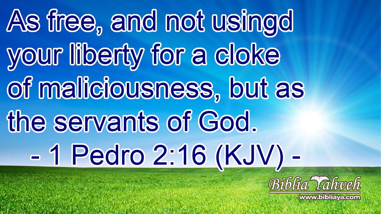 As free, and not usingd your liberty for a cloke of maliciousness, but as the servants of God.