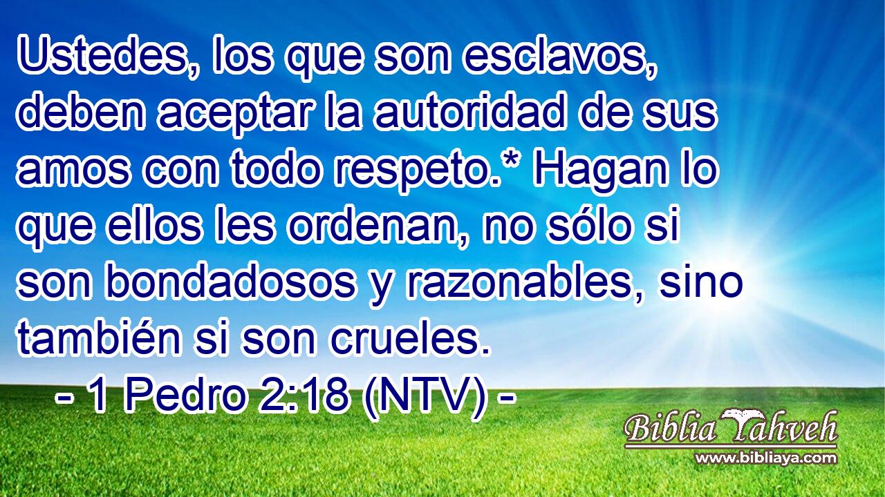 Ustedes, los que son esclavos, deben aceptar la autoridad de sus amos con todo respeto.* Hagan lo que ellos les ordenan, no sólo si son bondadosos y razonables, sino también si son crueles.