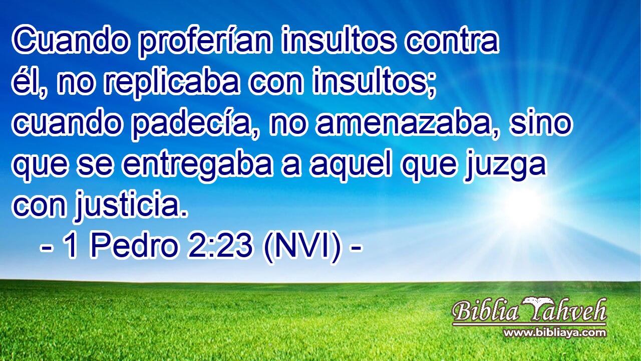  Cuando proferían insultos contra él, no replicaba con insultos; cuando padecía, no amenazaba, sino que se entregaba a aquel que juzga con justicia. 