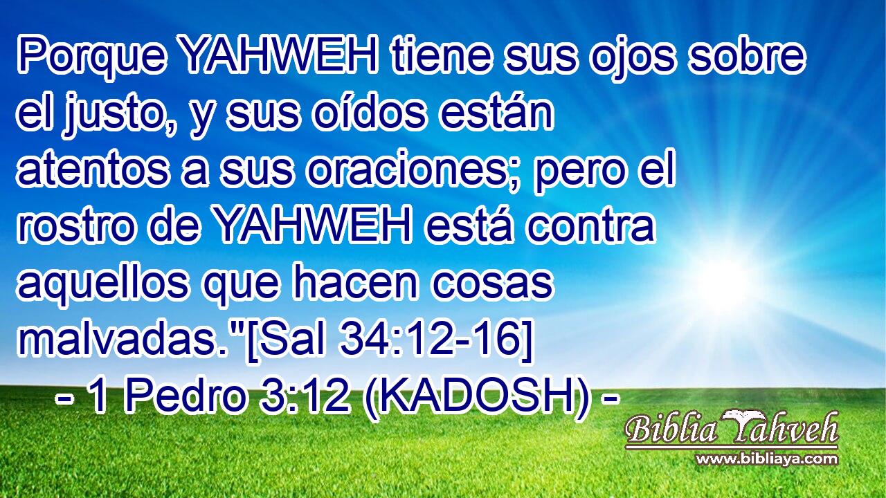 Porque YAHWEH tiene sus ojos sobre el justo, y sus oídos están atentos a sus oraciones; pero el rostro de YAHWEH está contra aquellos que hacen cosas malvadas.