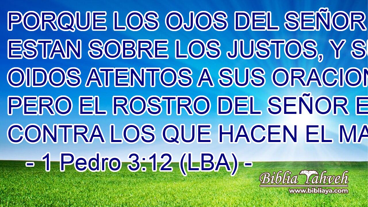 PORQUE LOS OJOS DEL SEÑOR ESTAN SOBRE LOS JUSTOS, Y SUS OIDOS ATENTOS A SUS ORACIONES; PERO EL ROSTRO DEL SEÑOR ESTA CONTRA LOS QUE HACEN EL MAL.