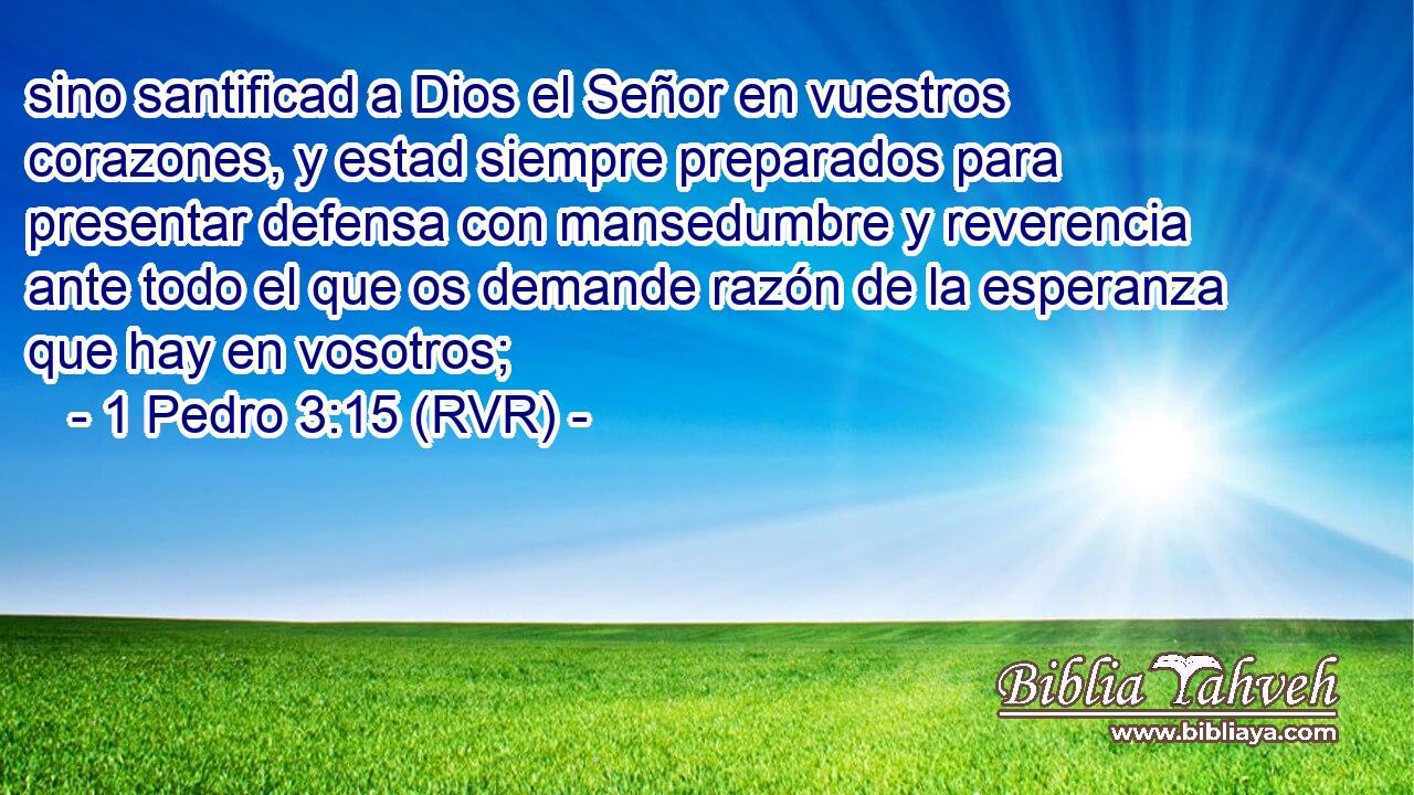 sino santificad a Dios el Señor en vuestros corazones, y estad siempre preparados para presentar defensa con mansedumbre y reverencia ante todo el que os demande razón de la esperanza que hay en vosotros;