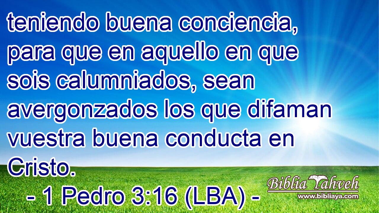 teniendo buena conciencia, para que en aquello en que sois calumniados, sean avergonzados los que difaman vuestra buena conducta en Cristo.