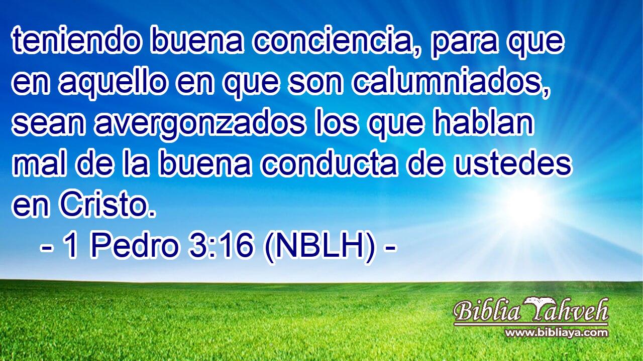  teniendo buena conciencia, para que en aquello en que son calumniados, sean avergonzados los que hablan mal de la buena conducta de ustedes en Cristo. 