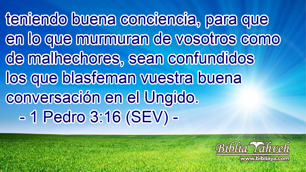 teniendo buena conciencia, para que en lo que murmuran de vosotros como de malhechores, sean confundidos los que blasfeman vuestra buena conversación en el Ungido.