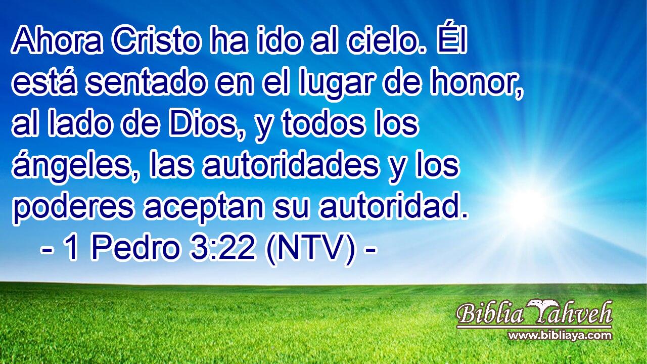Ahora Cristo ha ido al cielo. Él está sentado en el lugar de honor, al lado de Dios, y todos los ángeles, las autoridades y los poderes aceptan su autoridad.
