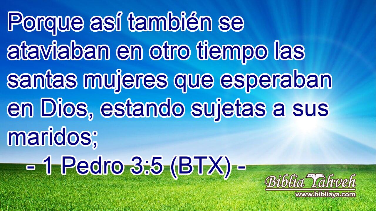 Porque así también se ataviaban en otro tiempo las santas mujeres que esperaban en Dios, estando sujetas a sus maridos;