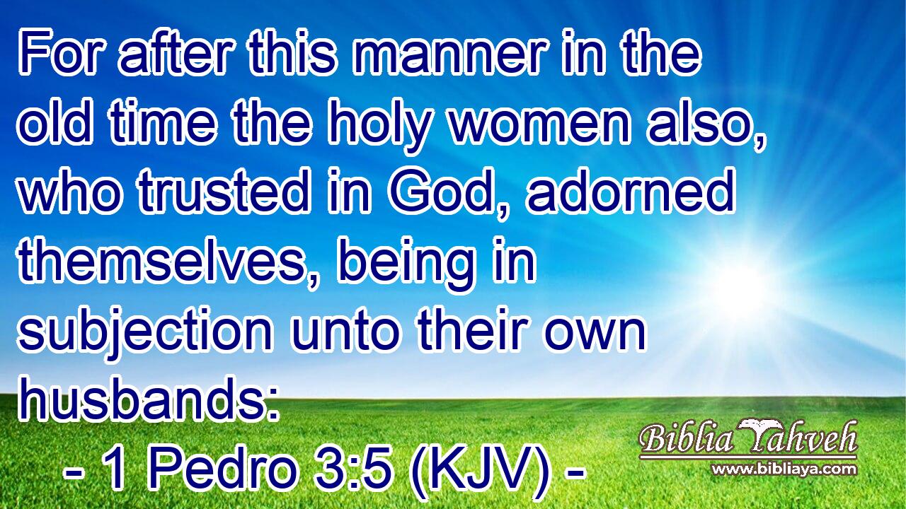 For after this manner in the old time the holy women also, who trusted in God, adorned themselves, being in subjection unto their own husbands:
