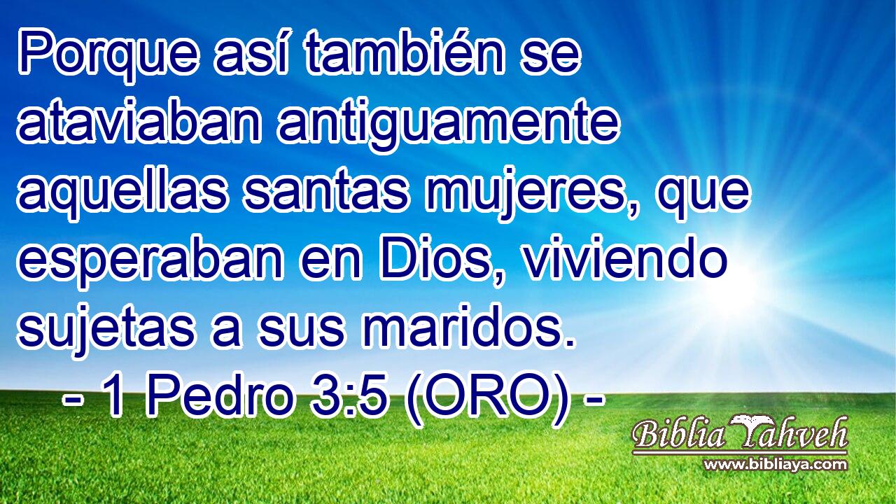  Porque así también se ataviaban antiguamente aquellas santas mujeres, que esperaban en Dios, viviendo sujetas a sus maridos. 