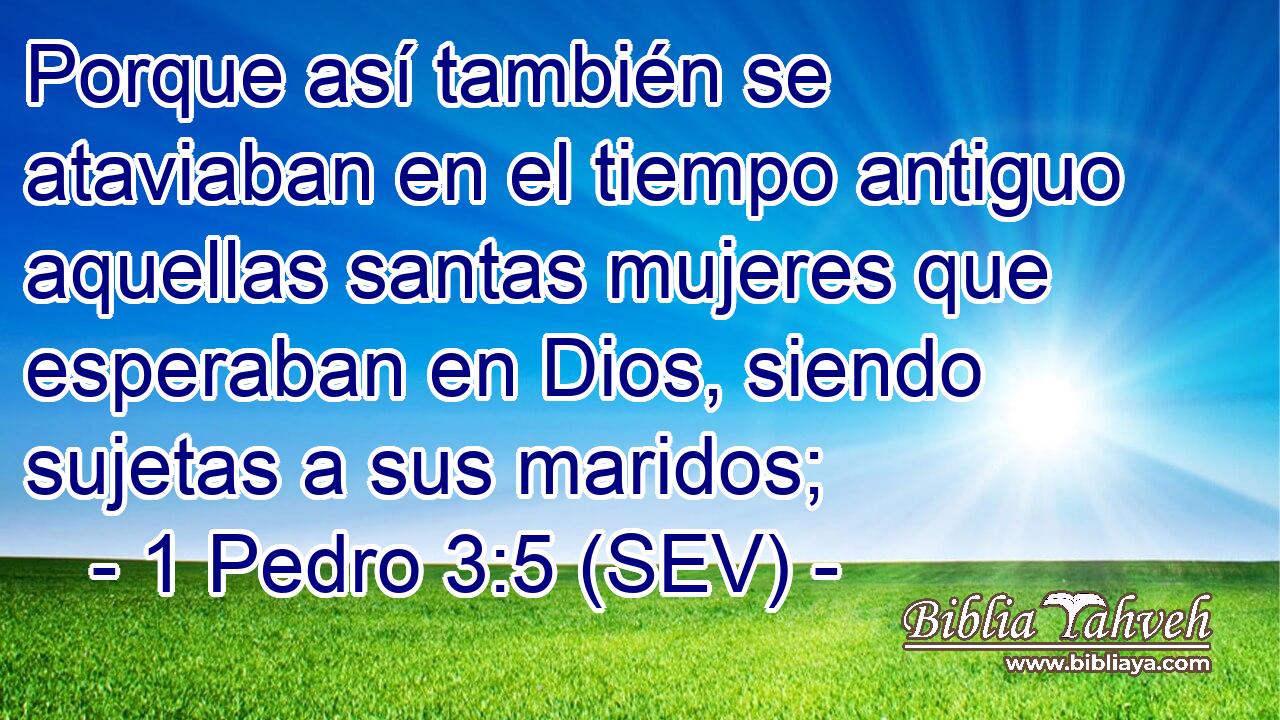 Porque así también se ataviaban en el tiempo antiguo aquellas santas mujeres que esperaban en Dios, siendo sujetas a sus maridos;