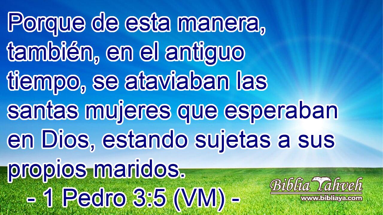  Porque de esta manera, también, en el antiguo tiempo, se ataviaban las santas mujeres que esperaban en Dios, estando sujetas a sus propios maridos. 