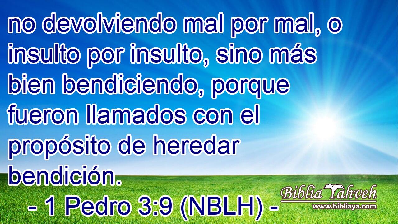  no devolviendo mal por mal, o insulto por insulto, sino más bien bendiciendo, porque fueron llamados con el propósito de heredar bendición. 