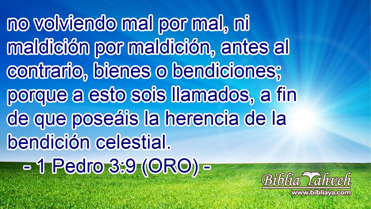  no volviendo mal por mal, ni maldición por maldición, antes al contrario, bienes o bendiciones; porque a esto sois llamados, a fin de que poseáis la herencia de la bendición celestial. 