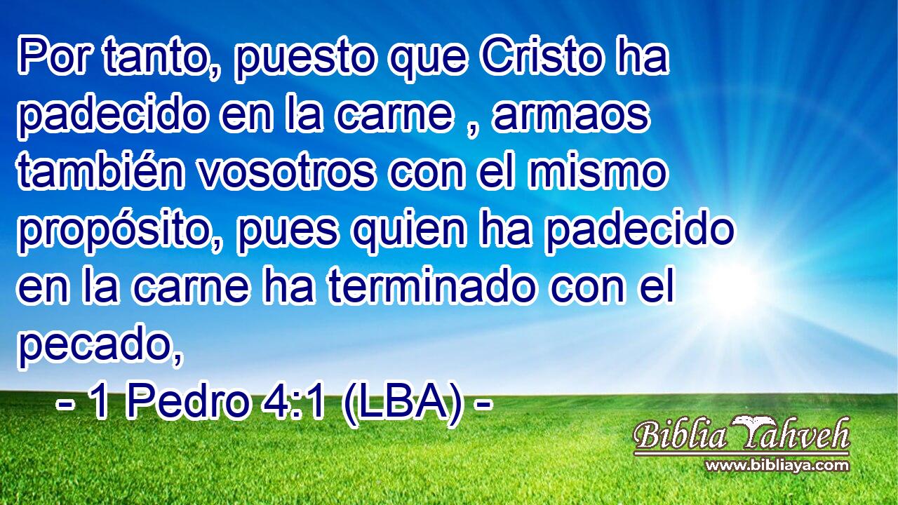 Por tanto, puesto que Cristo ha padecido en la carne , armaos también vosotros con el mismo propósito, pues quien ha padecido en la carne ha terminado con el pecado,