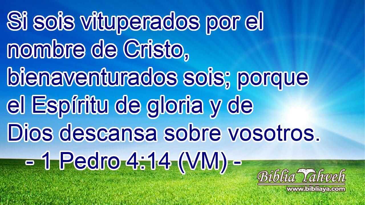  Si sois vituperados por el nombre de Cristo, bienaventurados sois; porque el Espíritu de gloria y de Dios descansa sobre vosotros. 