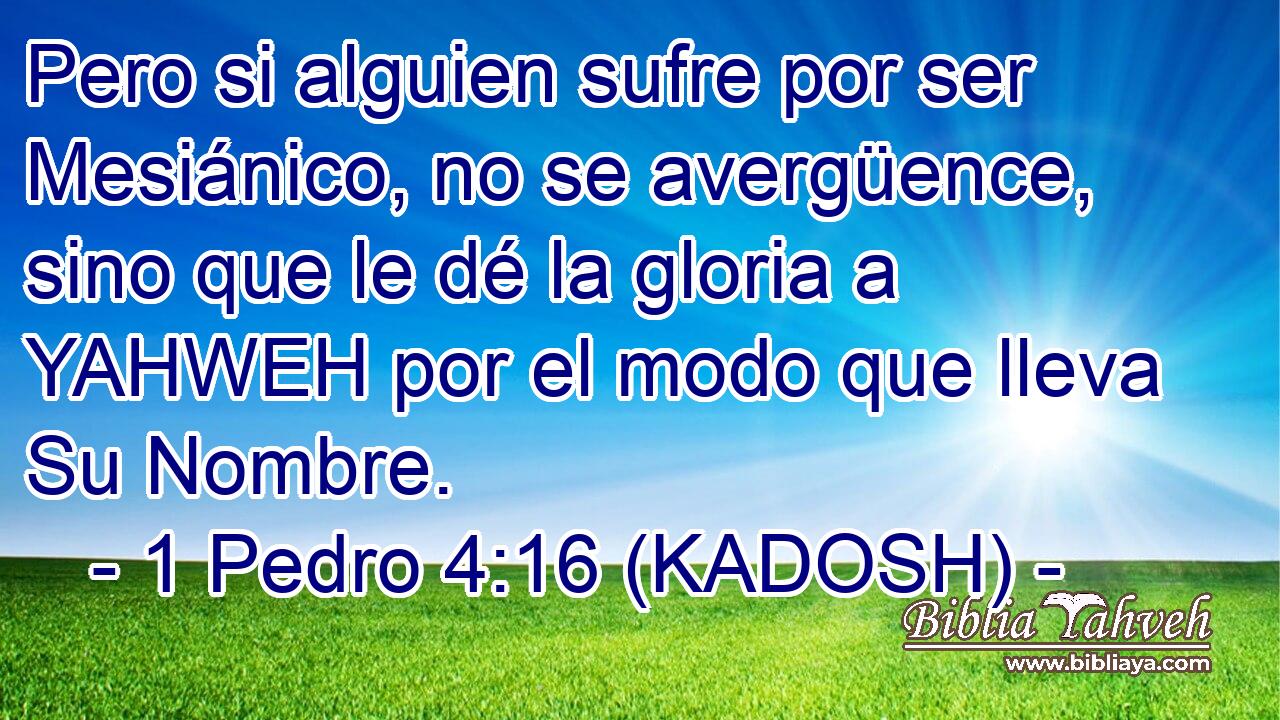  Pero si alguien sufre por ser Mesiánico, no se avergüence, sino que le dé la gloria a YAHWEH por el modo que lleva Su Nombre. 