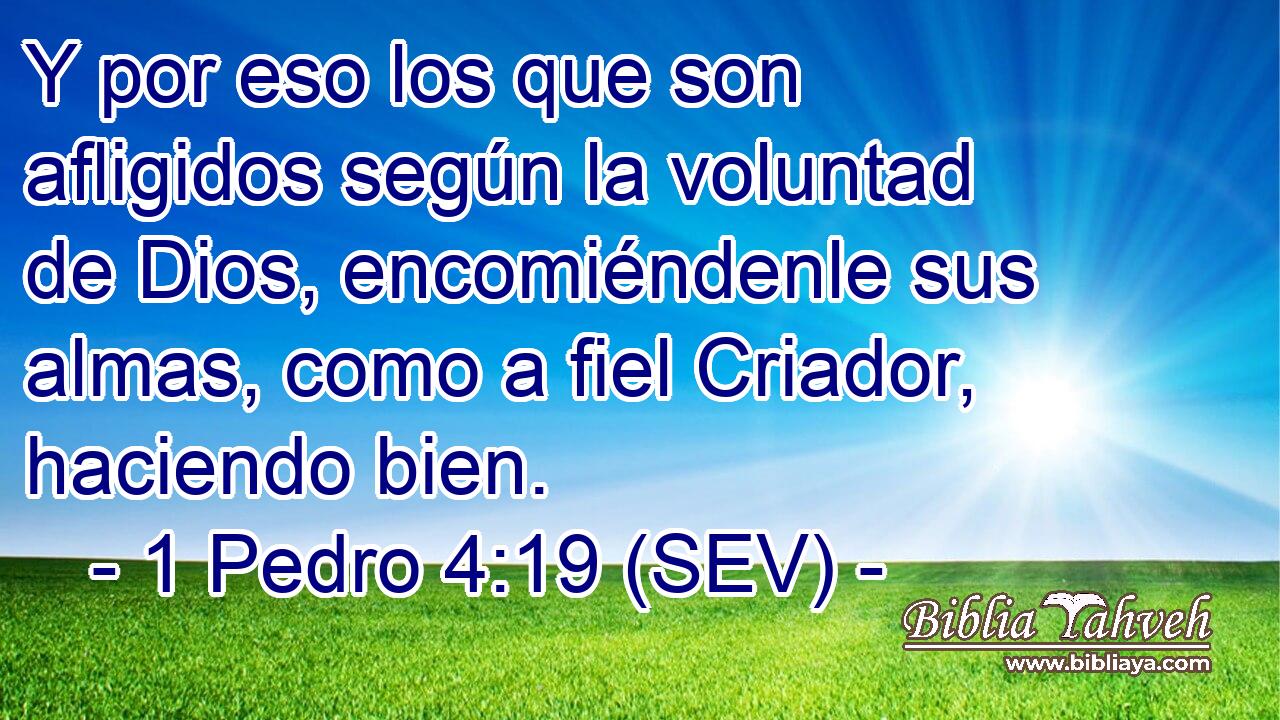 Y por eso los que son afligidos según la voluntad de Dios, encomiéndenle sus almas, como a fiel Criador, haciendo bien.