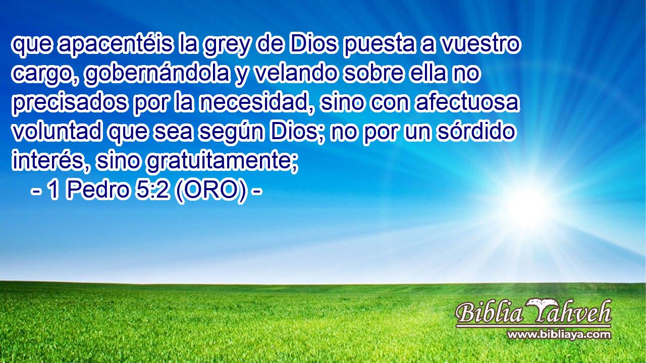  que apacentéis la grey de Dios puesta a vuestro cargo, gobernándola y velando sobre ella no precisados por la necesidad, sino con afectuosa voluntad que sea según Dios; no por un sórdido interés, sino gratuitamente; 