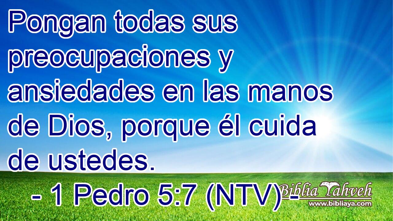 Pongan todas sus preocupaciones y ansiedades en las manos de Dios, porque él cuida de ustedes.