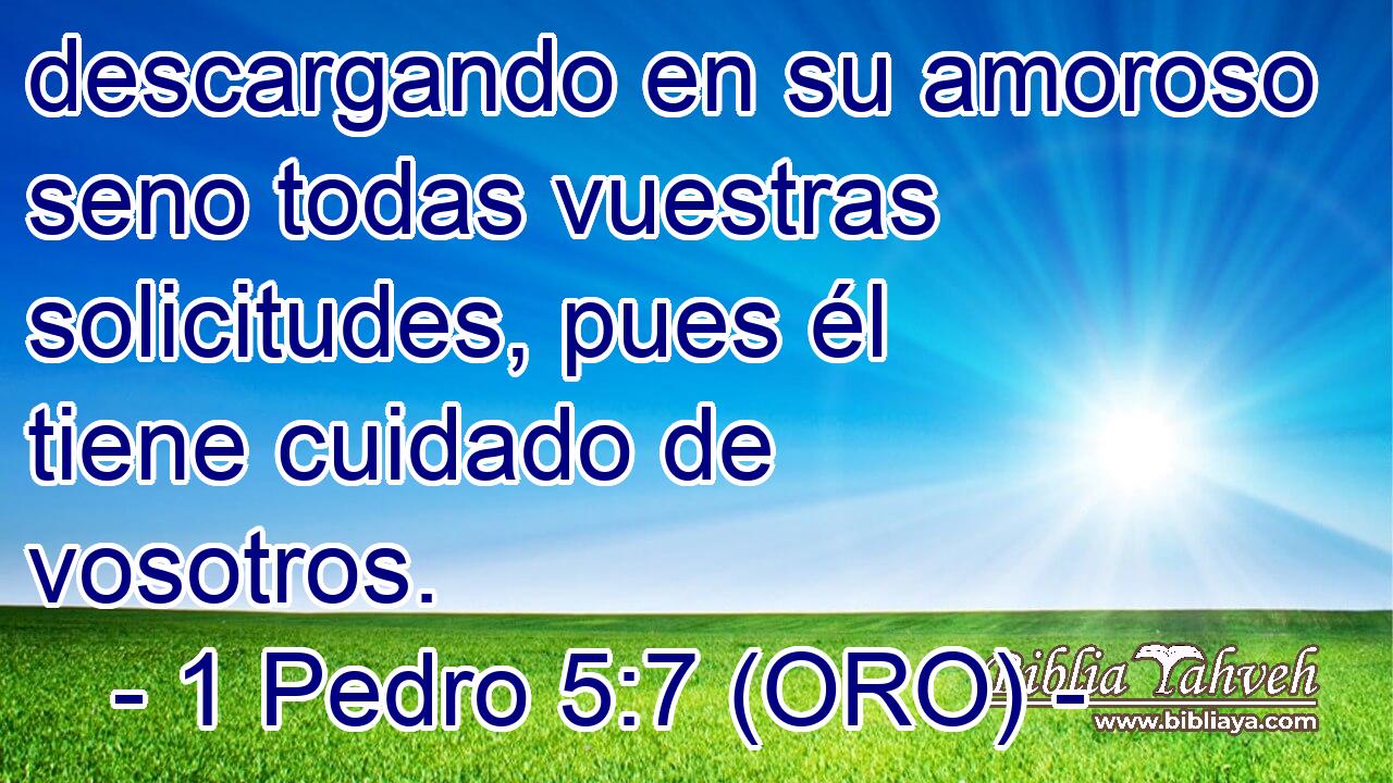  descargando en su amoroso seno todas vuestras solicitudes, pues él tiene cuidado de vosotros. 
