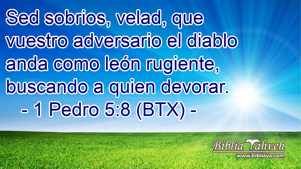 Sed sobrios, velad, que vuestro adversario el diablo anda como león rugiente, buscando a quien devorar.