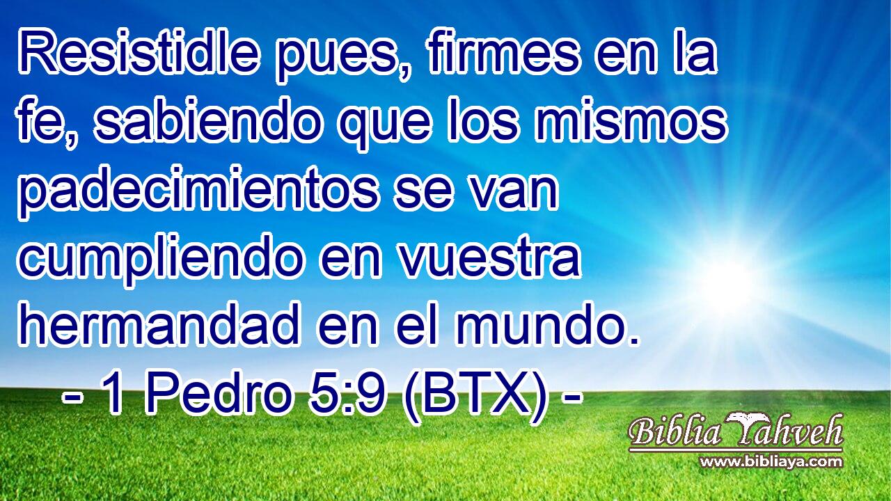 Resistidle pues, firmes en la fe, sabiendo que los mismos padecimientos se van cumpliendo en vuestra hermandad en el mundo.
